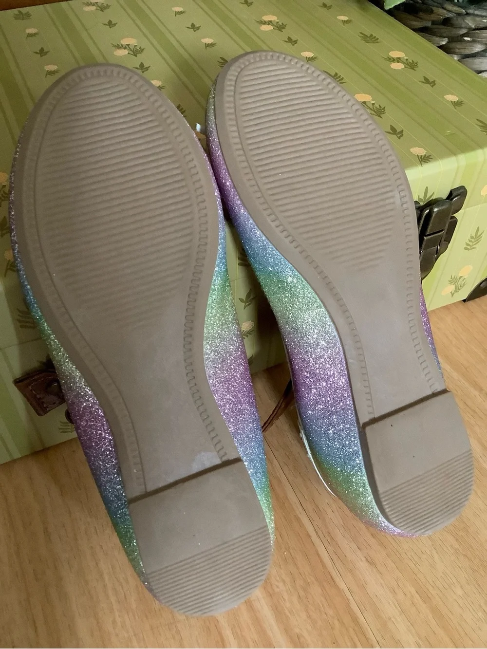 Gymboree Girls Rainbow Pastel Glitter Ombre Bow Ballet Flats Dress Shoes Size 13